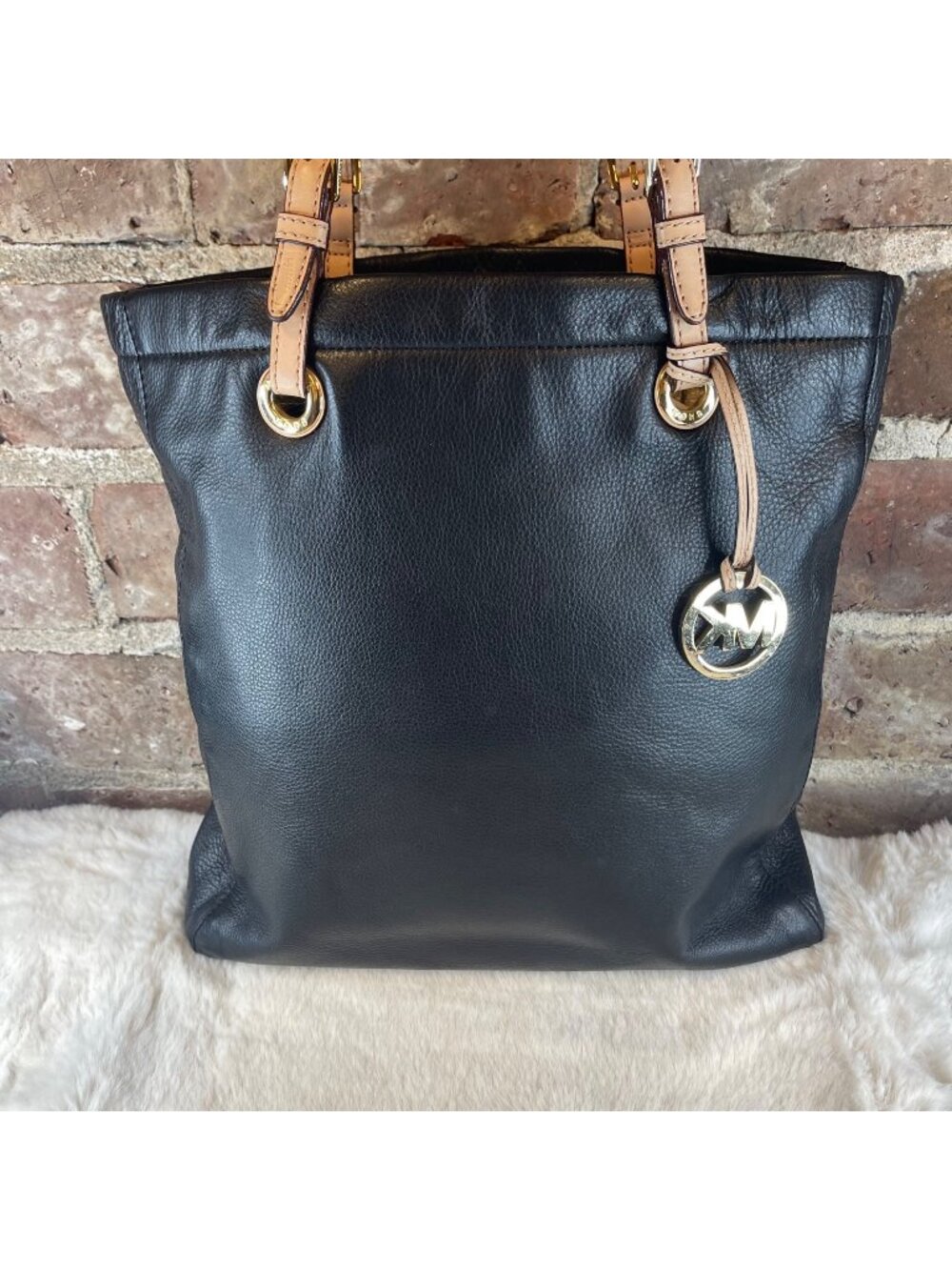 Michael Kors Jet Set Black Leather Tote Shoulder Bag